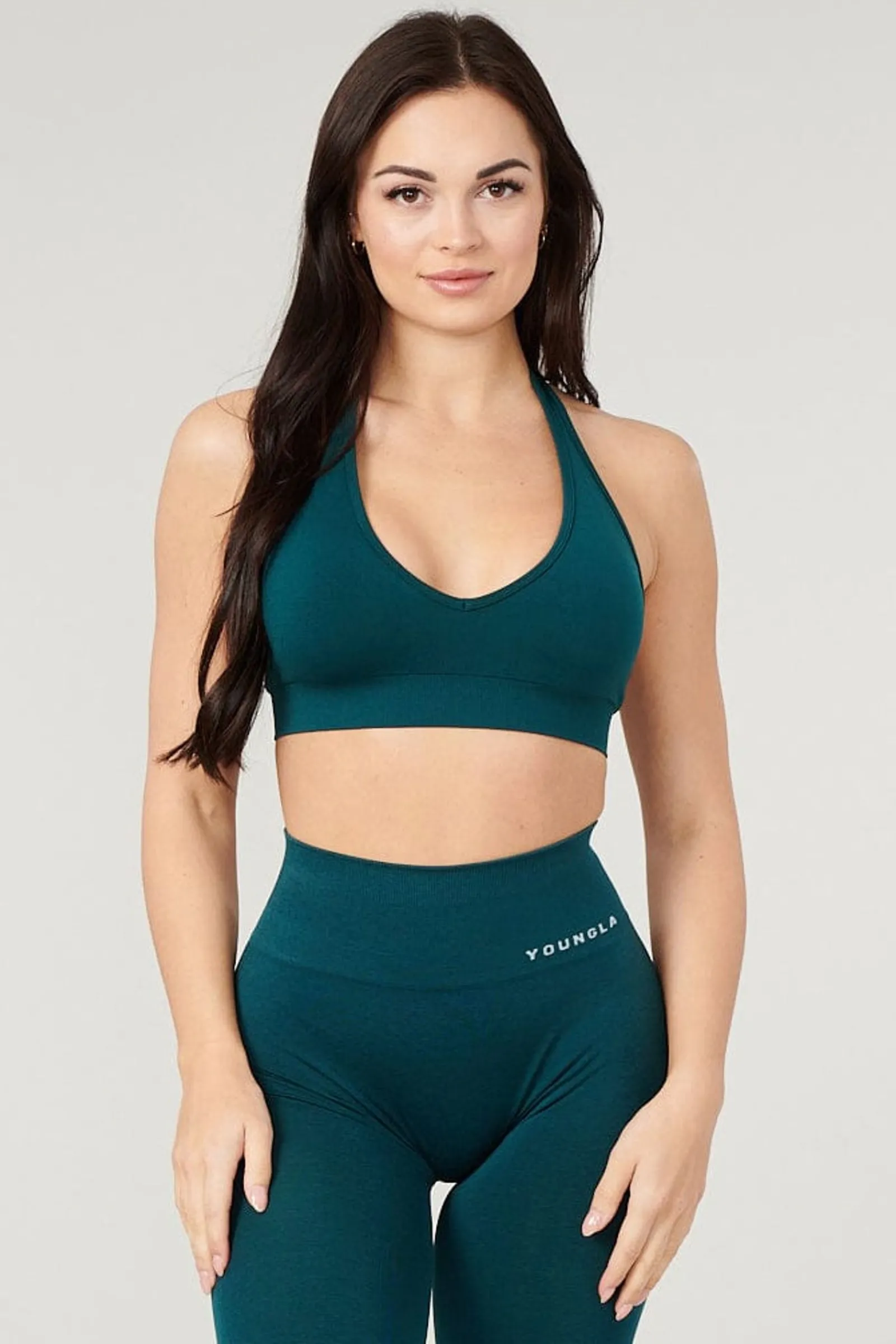 Bras<Youngla W328-Core Seamless Halter Sports Bra Burgundy Silk|Crushed Mauve|Polished Black|Tan Suede