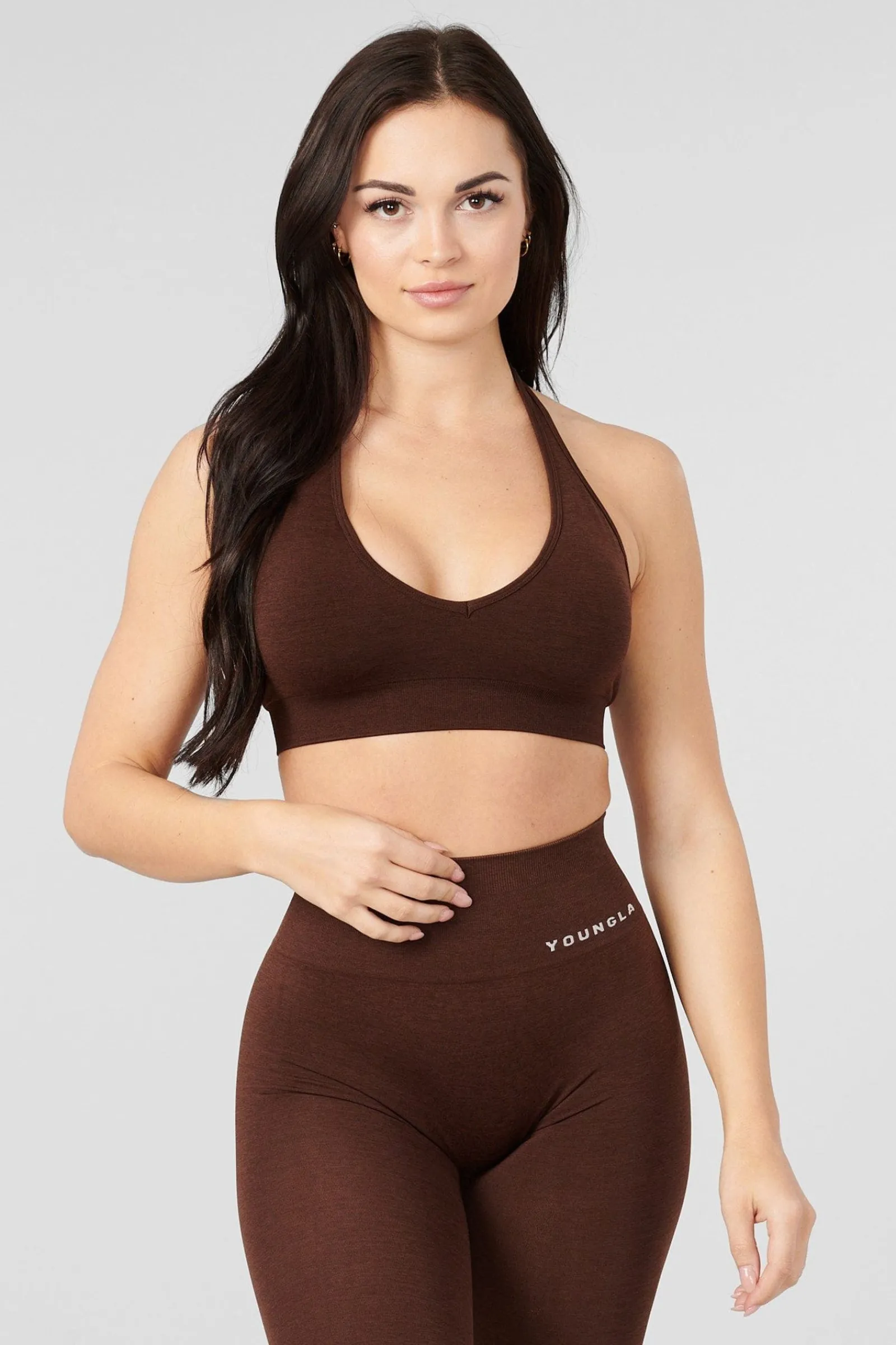 Bras<Youngla W328-Core Seamless Halter Sports Bra Burgundy Silk|Crushed Mauve|Polished Black|Tan Suede