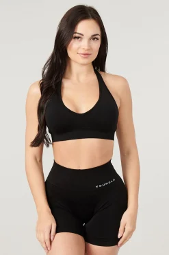 Bras<Youngla W328-Core Seamless Halter Sports Bra Burgundy Silk|Crushed Mauve|Polished Black|Tan Suede