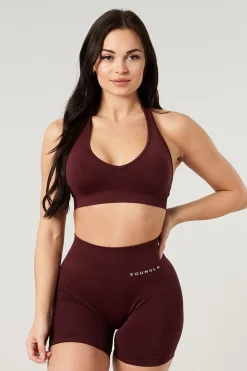 Bras<Youngla W328-Core Seamless Halter Sports Bra Burgundy Silk|Crushed Mauve|Polished Black|Tan Suede