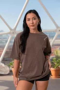 Tops<Youngla W431-Curve Oversize Tee Dark Brown Wash|Black Wash|Blue Wash|Cream