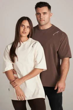 Tops<Youngla W431-Curve Oversize Tee Dark Brown Wash|Black Wash|Blue Wash|Cream