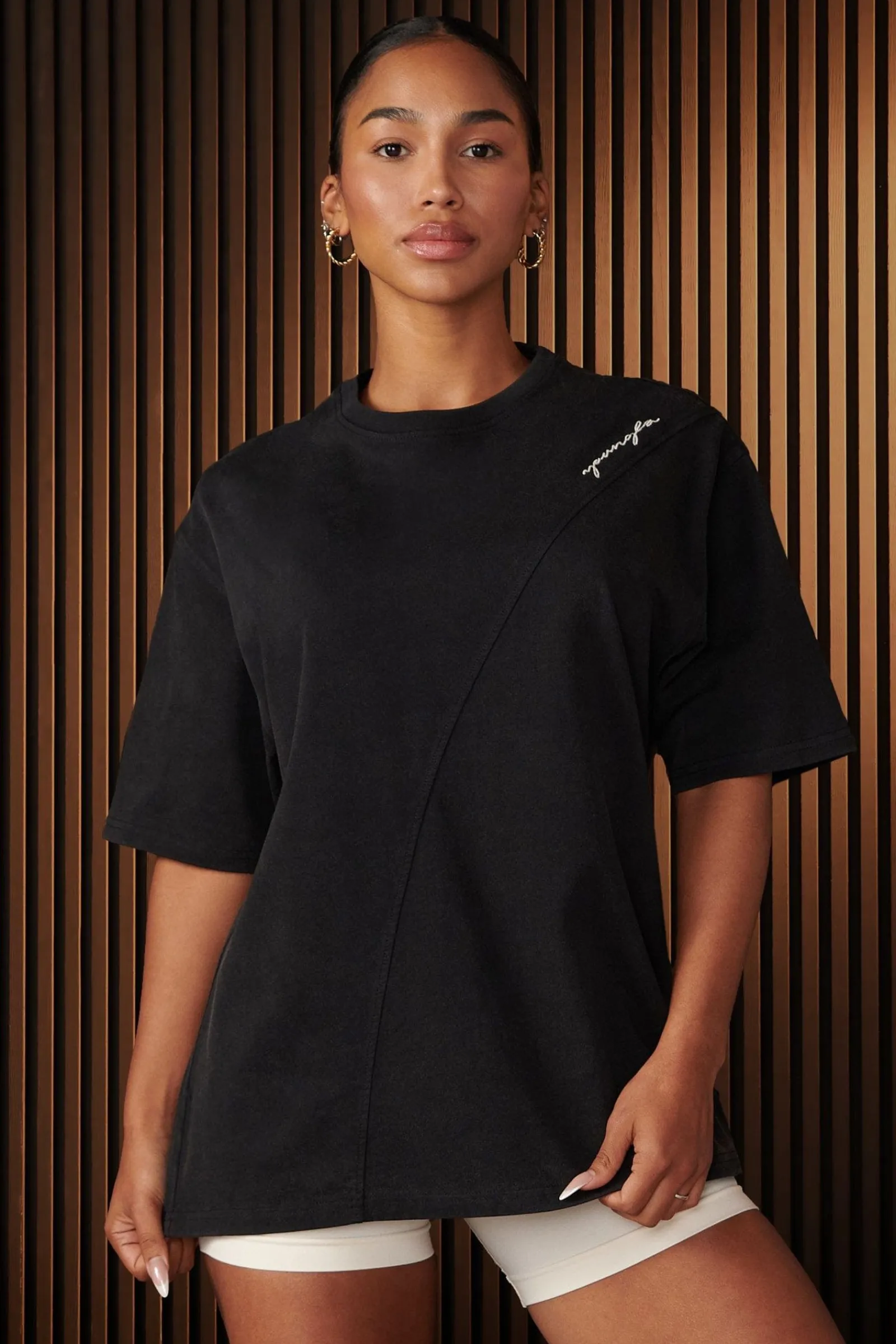 Tops<Youngla W431-Curve Oversize Tee Dark Brown Wash|Black Wash|Blue Wash|Cream