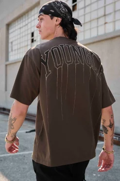 Shirts<Youngla W428-Drip Oversized Tee Black Wash|Brown Wash|Coconut Milk|Grape Wash