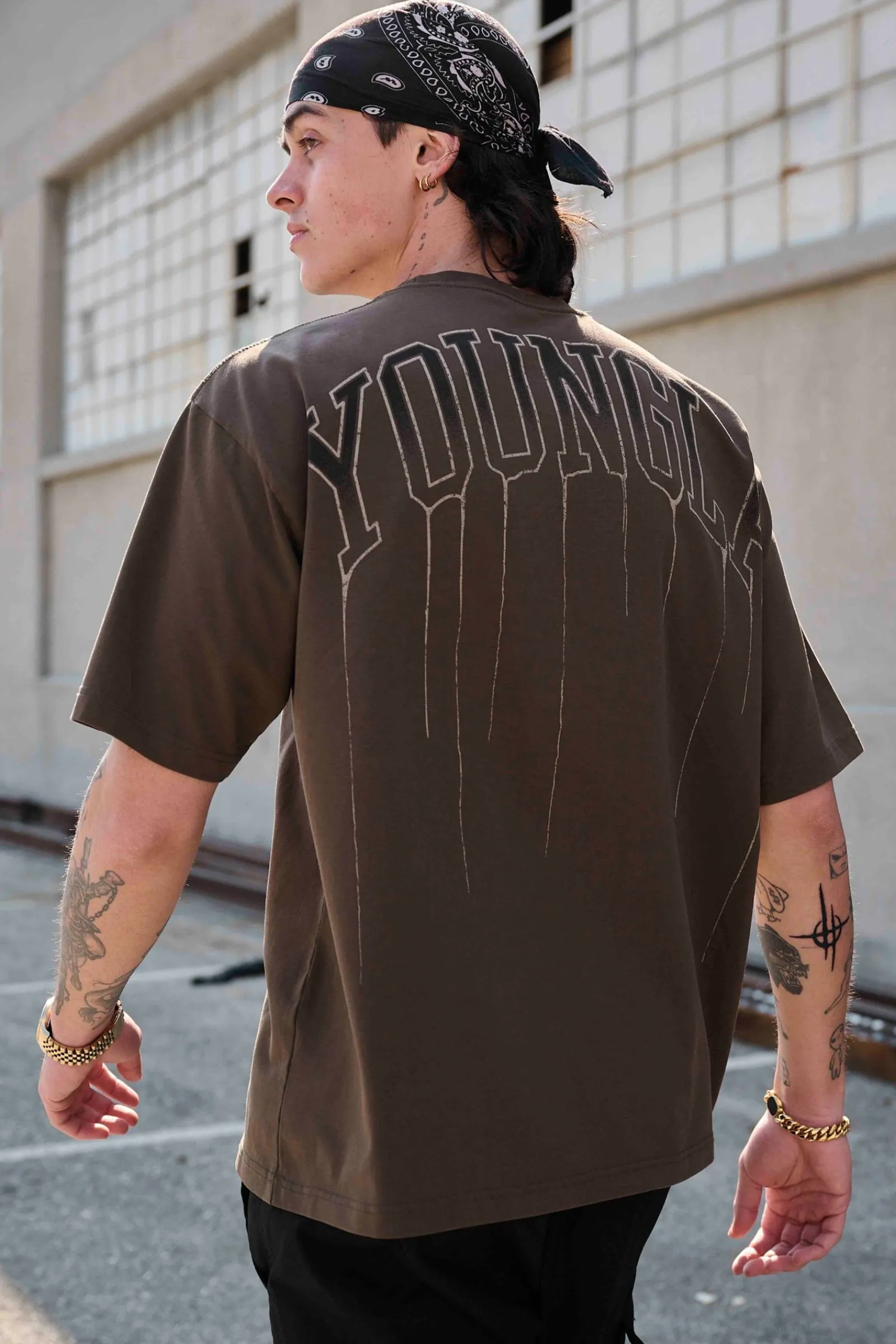 Shirts<Youngla W428-Drip Oversized Tee Black Wash|Brown Wash|Coconut Milk|Grape Wash