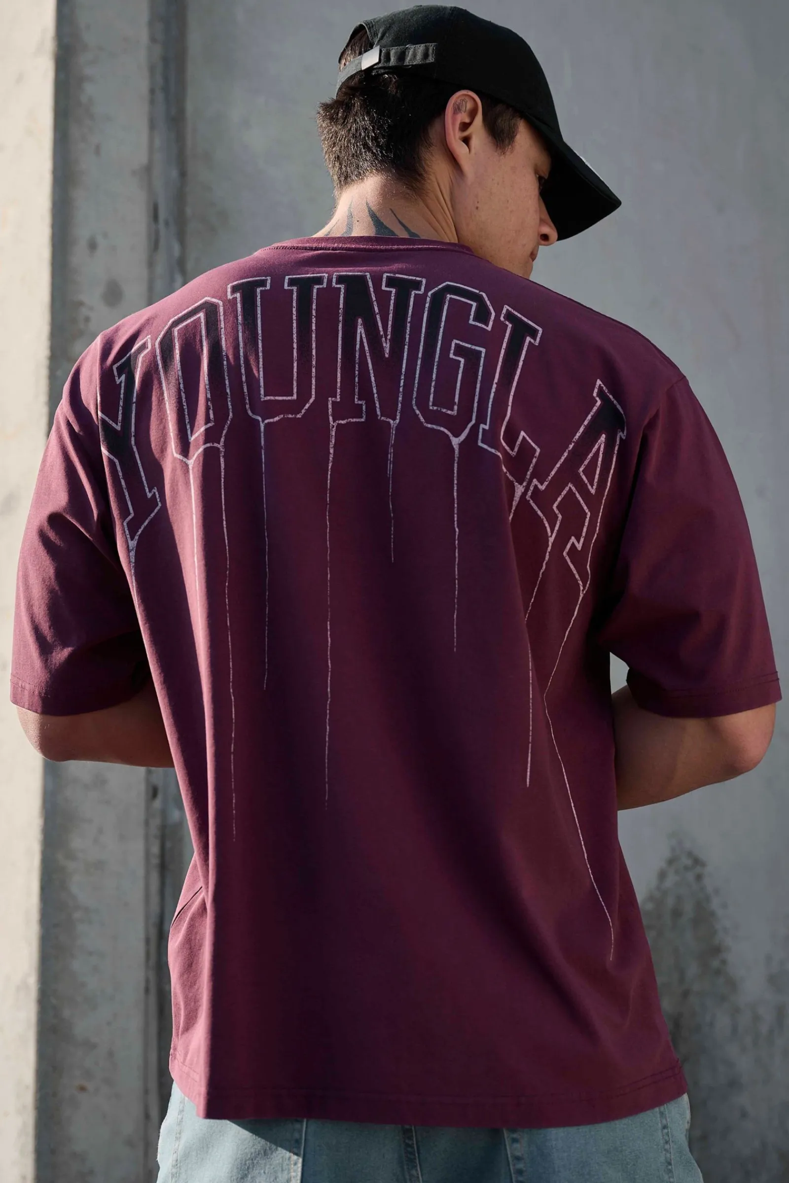 Shirts<Youngla W428-Drip Oversized Tee Black Wash|Brown Wash|Coconut Milk|Grape Wash