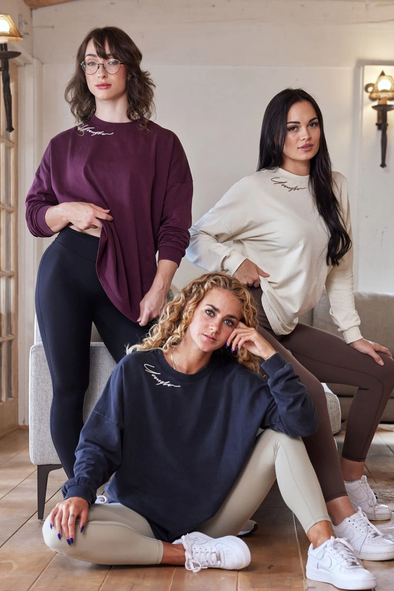Tops<Youngla W432-Emblem Long Sleeve Tee Black|Bone|Brown|Burgundy