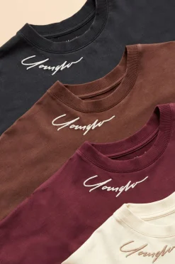 Tops<Youngla W432-Emblem Long Sleeve Tee Black|Bone|Brown|Burgundy