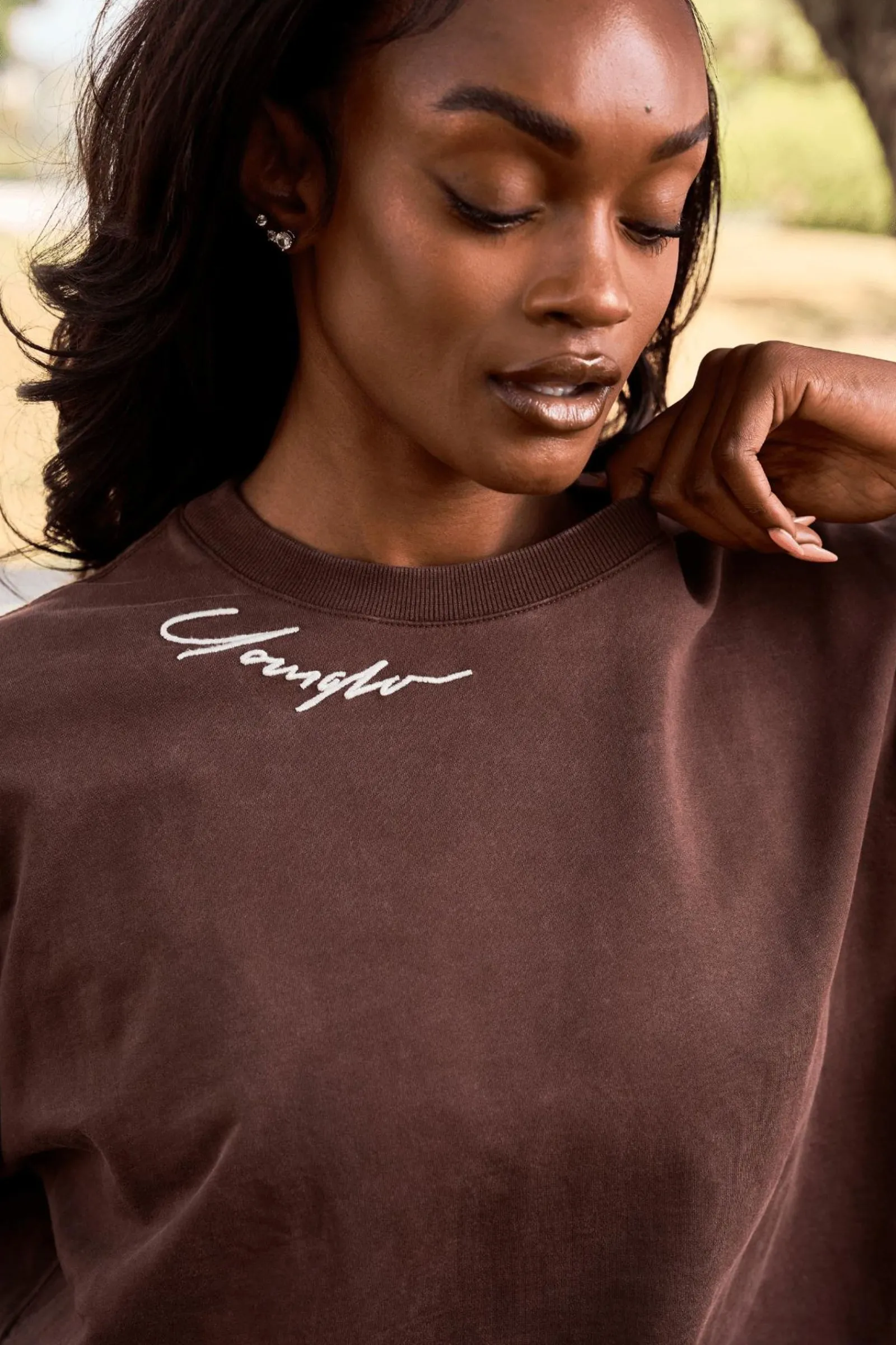 Tops<Youngla W432-Emblem Long Sleeve Tee Black|Bone|Brown|Burgundy