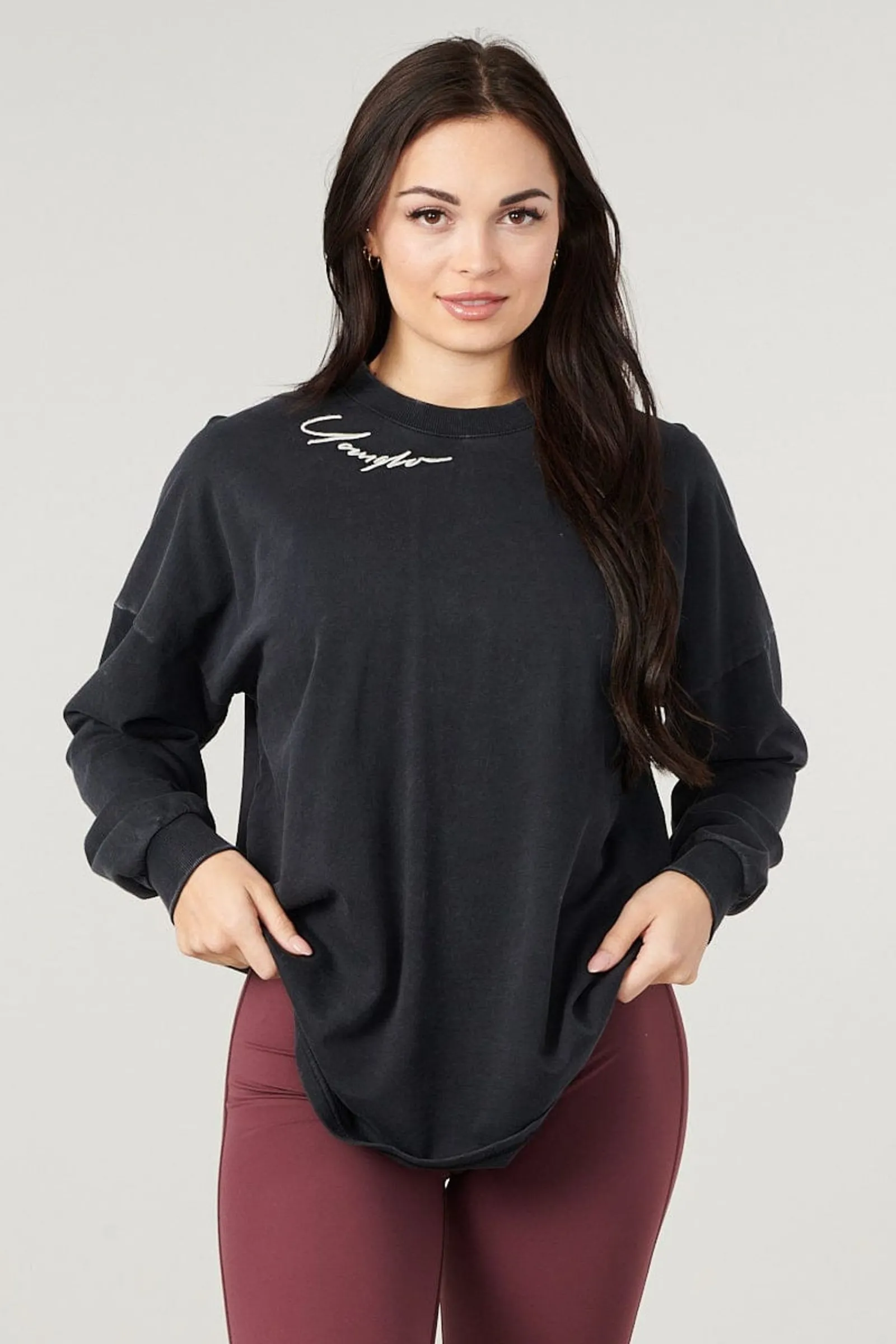 Tops<Youngla W432-Emblem Long Sleeve Tee Black|Bone|Brown|Burgundy