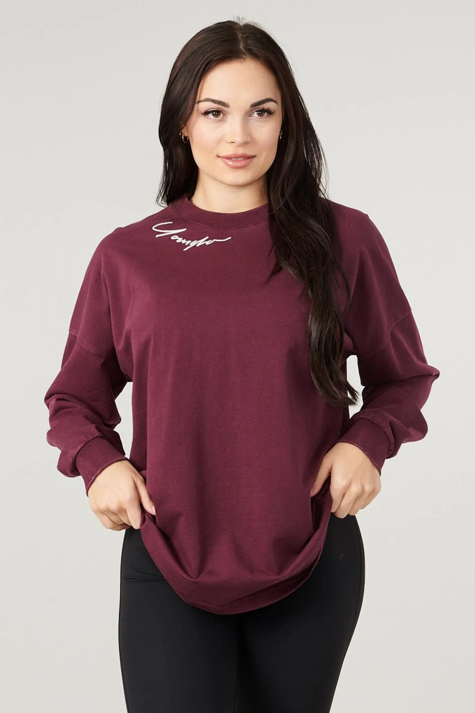 Tops<Youngla W432-Emblem Long Sleeve Tee Black|Bone|Brown|Burgundy