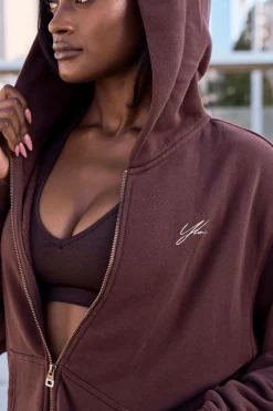Outerwear<Youngla W519-Emblem Zip Up Hoodie Black|Bone|Brown|Crushed Mauve