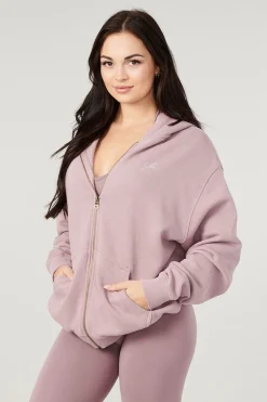 Outerwear<Youngla W519-Emblem Zip Up Hoodie Black|Bone|Brown|Crushed Mauve