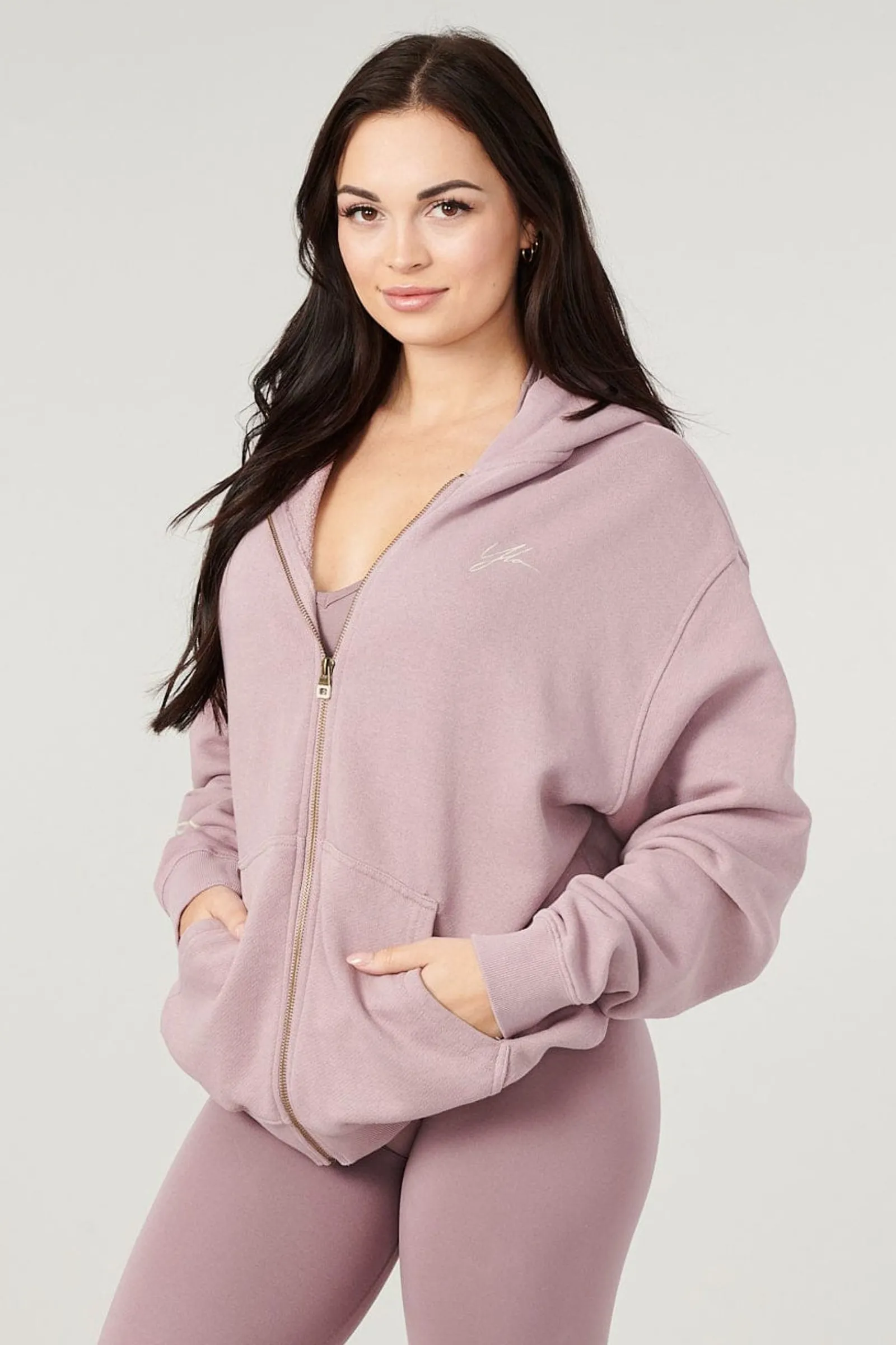 Outerwear<Youngla W519-Emblem Zip Up Hoodie Black|Bone|Brown|Crushed Mauve