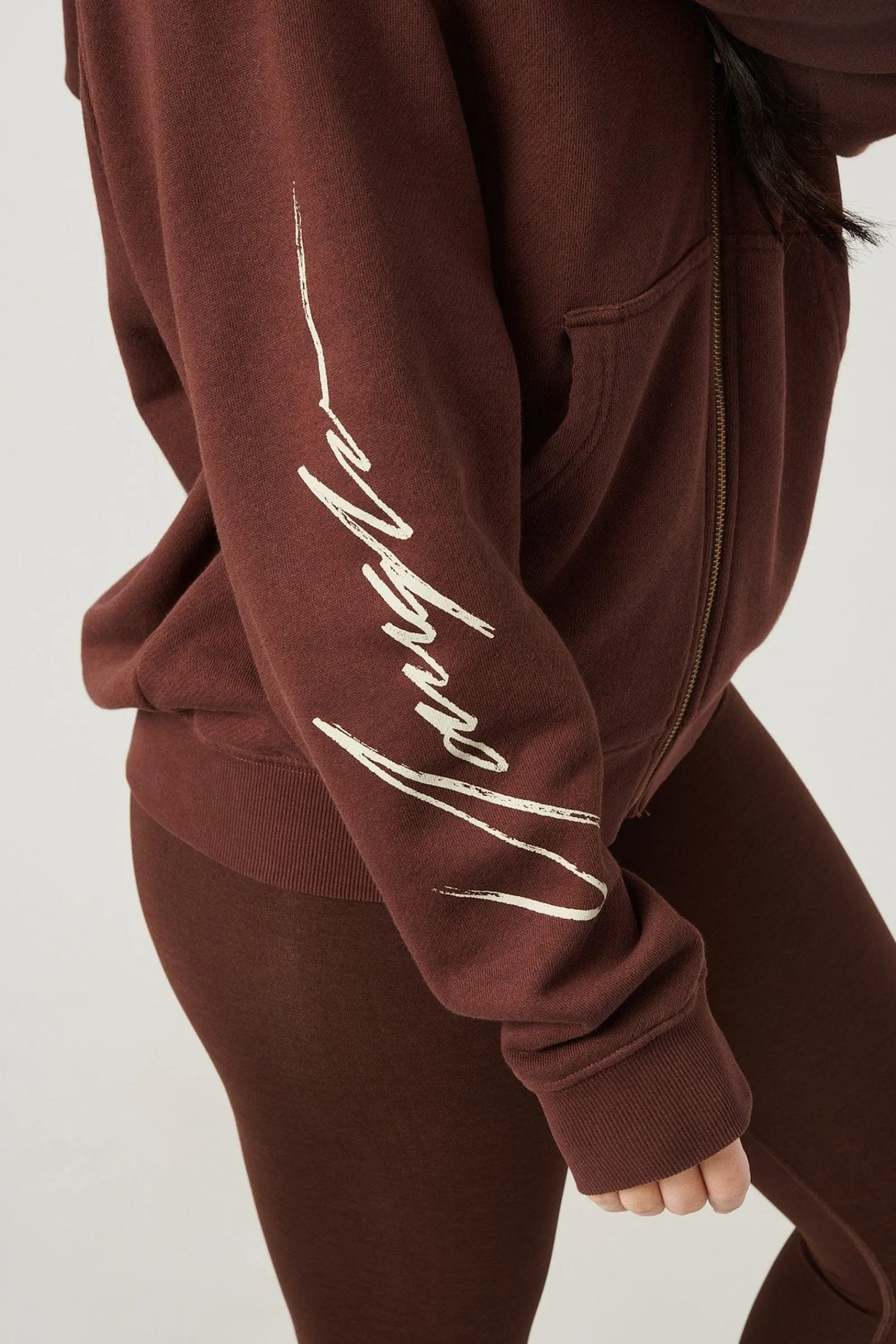 Outerwear<Youngla W519-Emblem Zip Up Hoodie Black|Bone|Brown|Crushed Mauve
