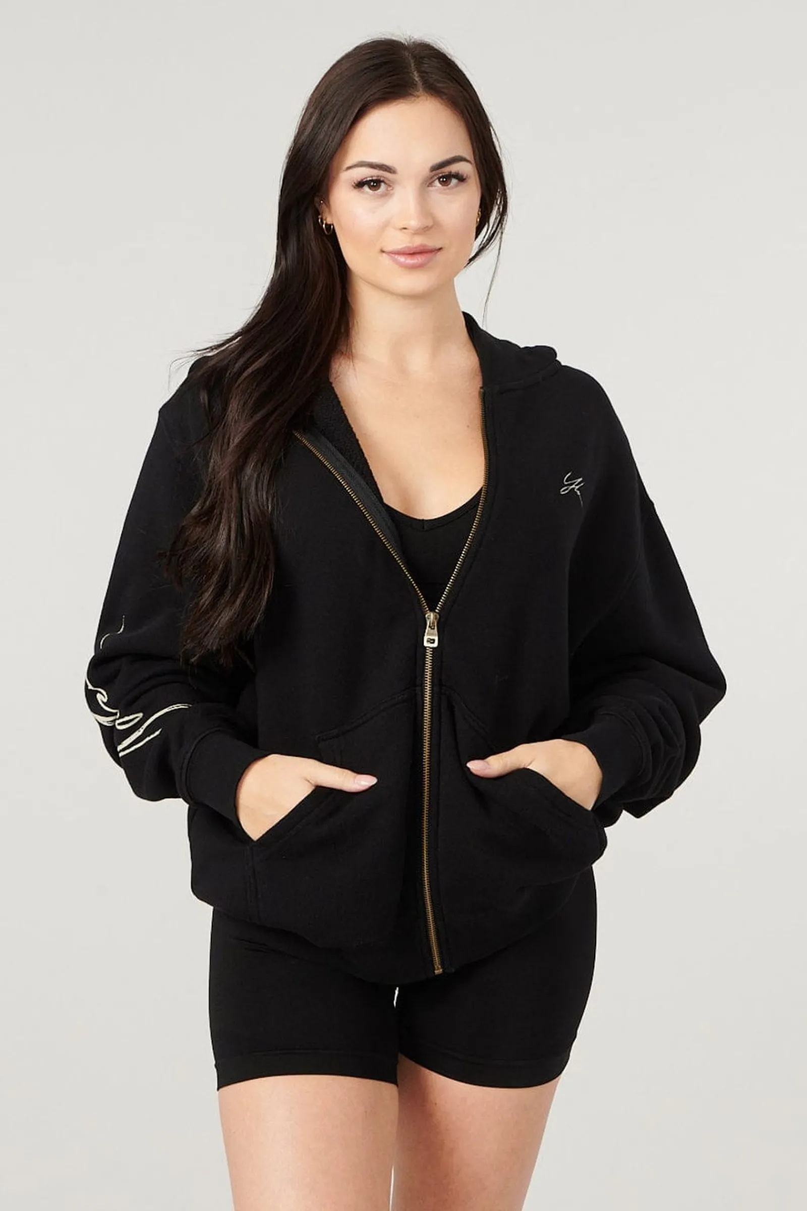 Outerwear<Youngla W519-Emblem Zip Up Hoodie Black|Bone|Brown|Crushed Mauve