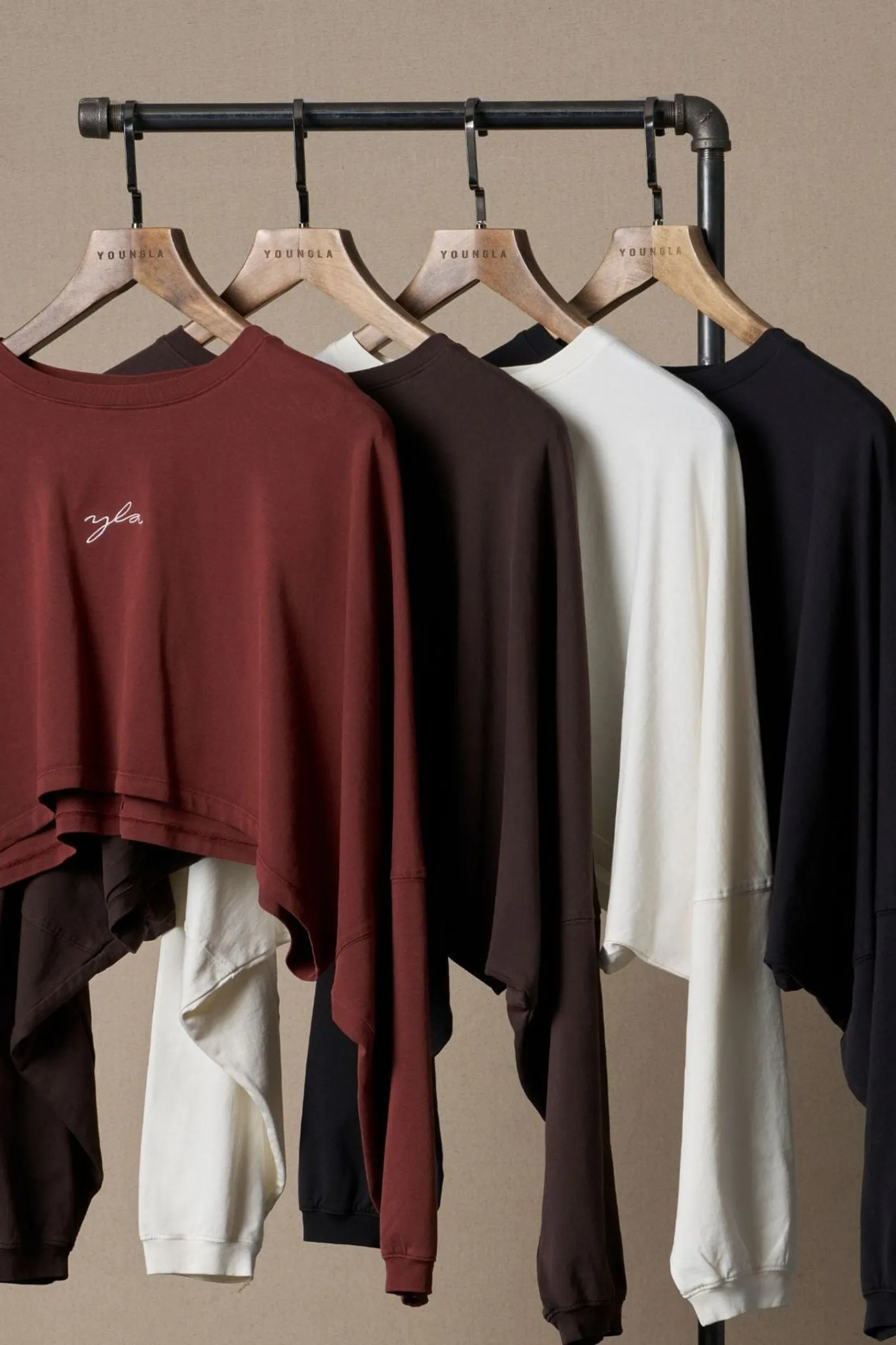 Tops<Youngla W434-Lazyday Longsleeve Top Black Wash|Burnt Orange Wash|Cream|Dark Brown Wash