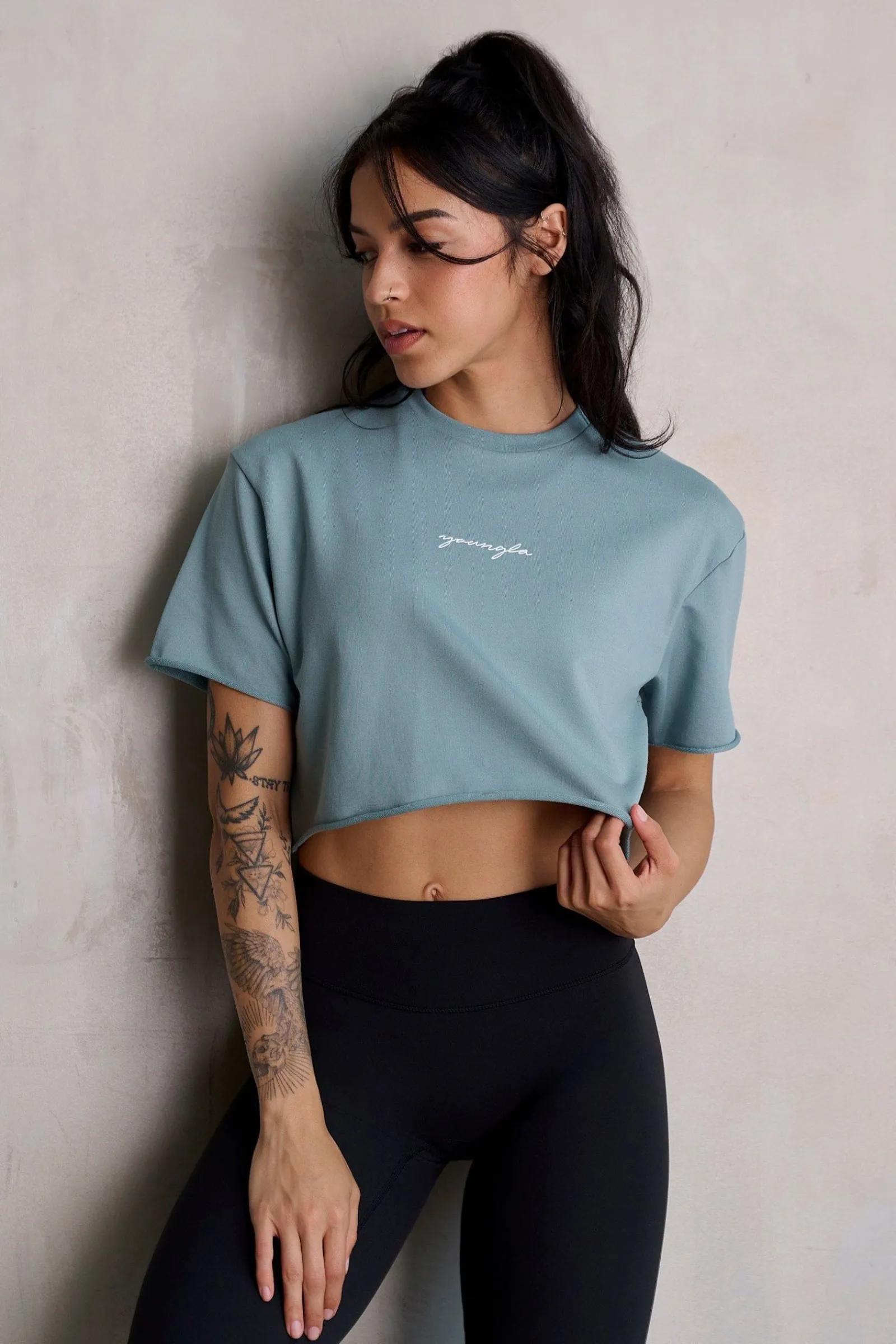 Tops<Youngla W426-Not So Basic Cropped Tee Slate|Nardo Grey|Coconut Milk|Black