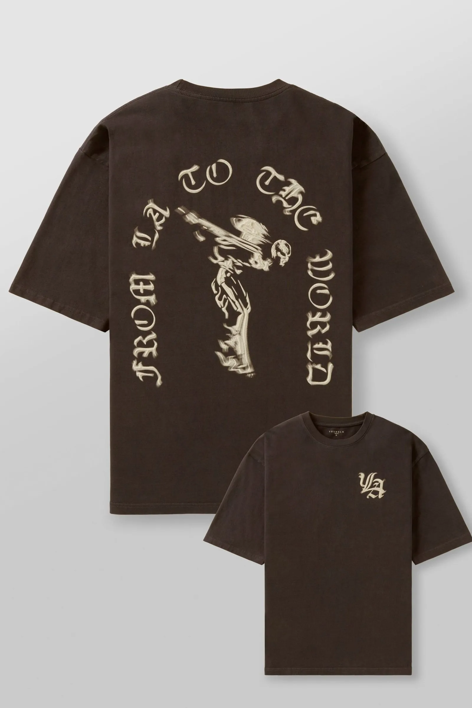 Shirts<Youngla 4096-Worldwide Excellence Tees Black|Brown|Dark Grey|Navy