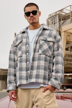 Outerwear<Youngla 519-Woven Flannel Jackets Black/White|Off-White/Black|Off-White/Blue|Off-White/Green