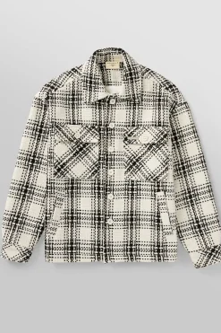Outerwear<Youngla 519-Woven Flannel Jackets Black/White|Off-White/Black|Off-White/Blue|Off-White/Green