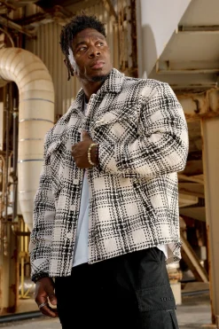 Outerwear<Youngla 519-Woven Flannel Jackets Black/White|Off-White/Black|Off-White/Blue|Off-White/Green