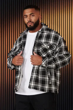 Outerwear<Youngla 519-Woven Flannel Jackets Black/White|Off-White/Black|Off-White/Blue|Off-White/Green