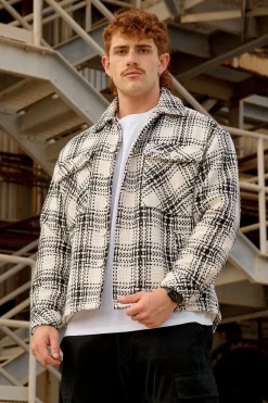 Outerwear<Youngla 519-Woven Flannel Jackets Black/White|Off-White/Black|Off-White/Blue|Off-White/Green