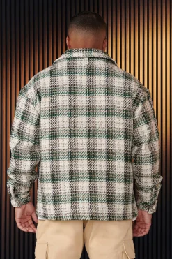 Outerwear<Youngla 519-Woven Flannel Jackets Black/White|Off-White/Black|Off-White/Blue|Off-White/Green