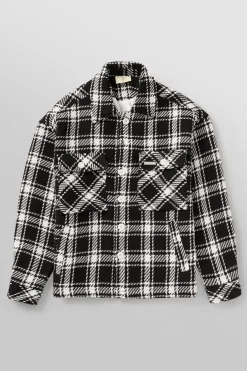 Outerwear<Youngla 519-Woven Flannel Jackets Black/White|Off-White/Black|Off-White/Blue|Off-White/Green