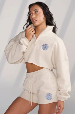 Outerwear<Youngla W525-Teddy Crop Quarter Zip Barely Beige|Black|Kashmir Blue|Moss Green