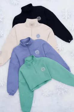 Outerwear<Youngla W525-Teddy Crop Quarter Zip Barely Beige|Black|Kashmir Blue|Moss Green