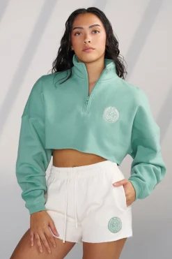 Outerwear<Youngla W525-Teddy Crop Quarter Zip Barely Beige|Black|Kashmir Blue|Moss Green