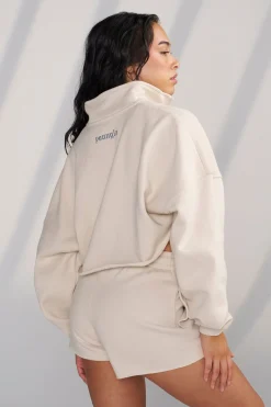 Outerwear<Youngla W525-Teddy Crop Quarter Zip Barely Beige|Black|Kashmir Blue|Moss Green